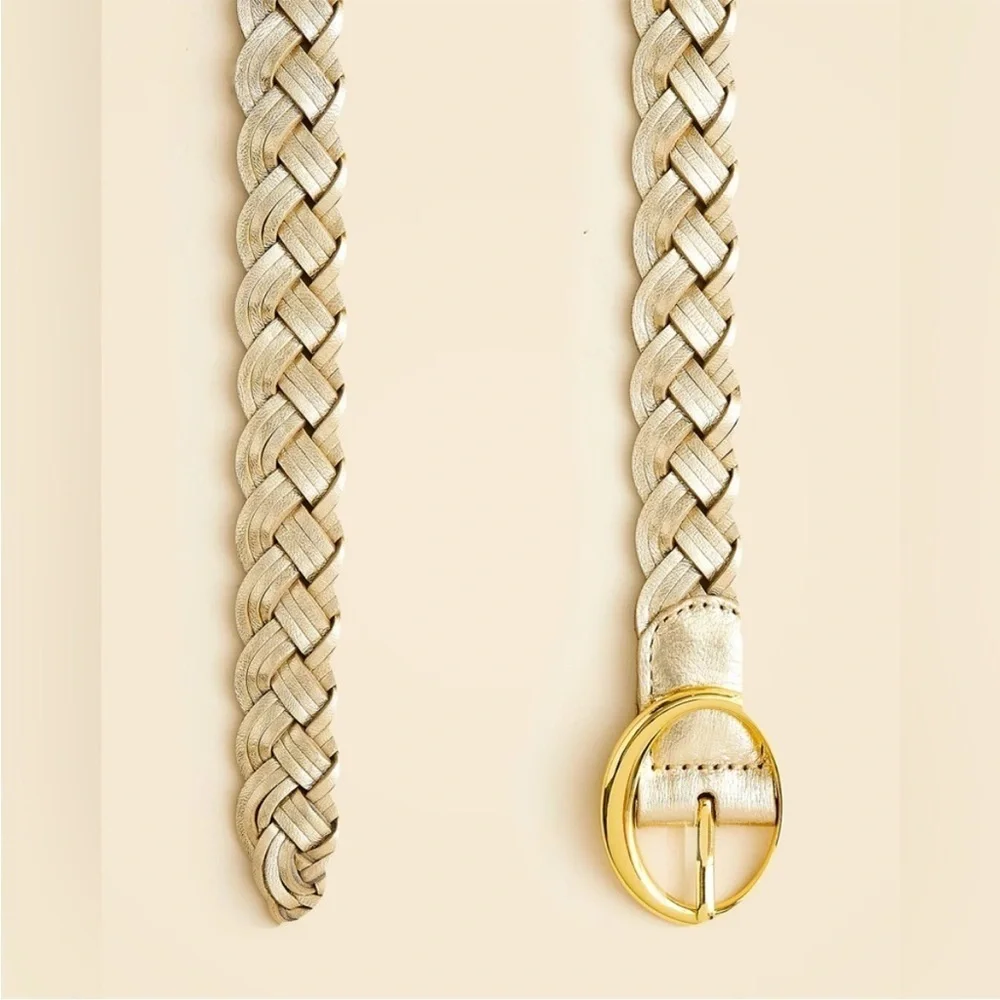 NWT J.Crew Braided Metallic Italian Leather in white gold XS/S - Picture 2 of 10